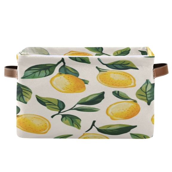 Square Storage Basket 14.2*10.2*8.3 Inch One Sizex1 Shelf Basket Open Home Storage Bins Bedroom Storage Basket Closet Storage Stylish Decor Cute Cartoon Lemon
