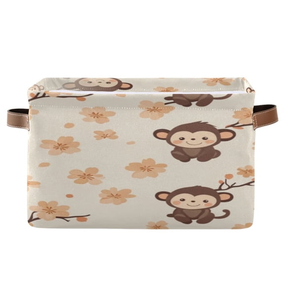 Square Storage Basket 14.2*10.2*8.3 Inch One Sizex1 Shelf Basket Open Home Storage Bins Bedroom Storage Basket Closet Storage Stylish Decor Cute Little Brown Monkey