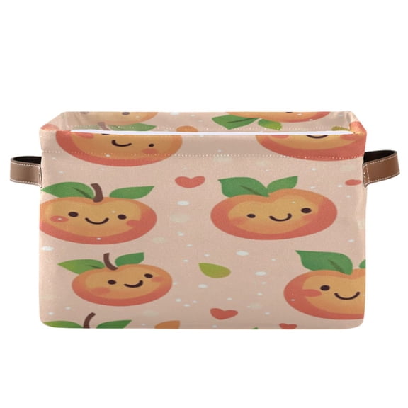 Square Storage Basket 14.2*10.2*8.3 Inch One Sizex1 Shelf Basket Open Home Storage Bins Bedroom Storage Basket Closet Storage Stylish Decor Cute Smile Pink Peach