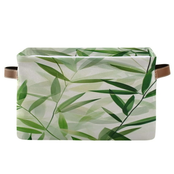 Square Storage Basket 14.2*10.2*8.3 Inch One Sizex1 Shelf Basket Open Home Storage Bins Bedroom Storage Basket Closet Storage Stylish Decor Green Bamboo Leaves
