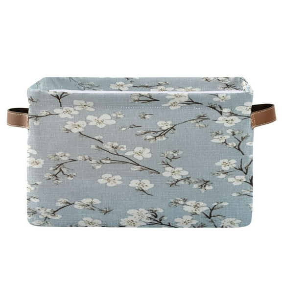 Square Storage Basket 14.2*10.2*8.3 Inch One Sizex1 Shelf Basket Open Home Storage Bins Bedroom Storage Basket Closet Storage Stylish Decor Pretty White Cloth Flowers