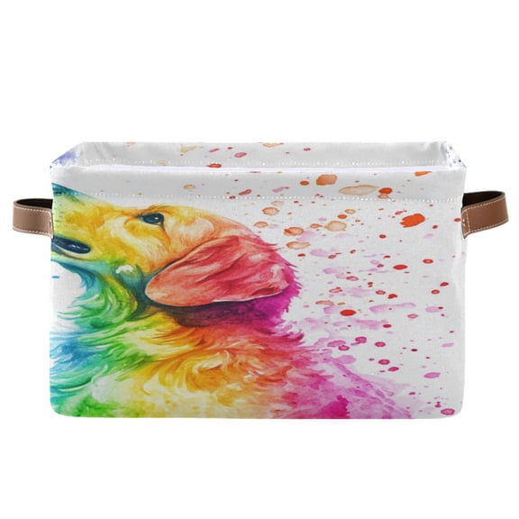 Square Storage Basket 14.2*10.2*8.3 Inch One Sizex1 Shelf Basket Open Home Storage Bins Bedroom Storage Basket Closet Storage Stylish Decor Rainbow Beautiful Puppy
