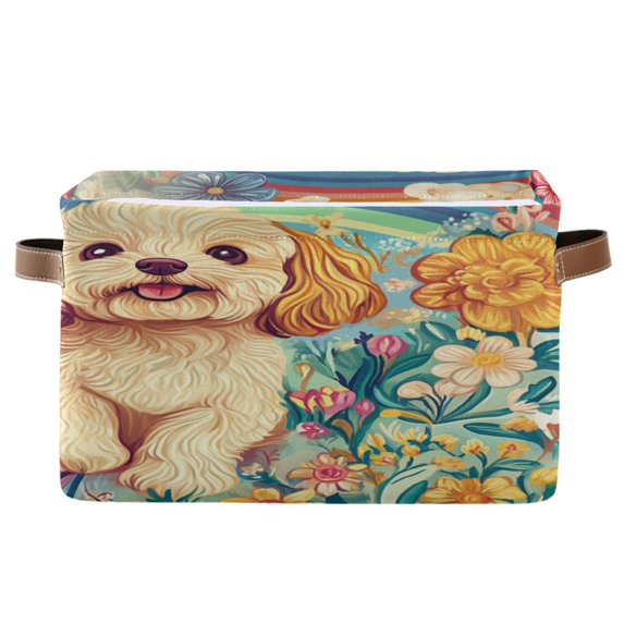 Square Storage Basket 14.2*10.2*8.3 Inch One Sizex1 Shelf Basket Open Home Storage Bins Bedroom Storage Basket Closet Storage Stylish Decor Rainbow Dog Pattern