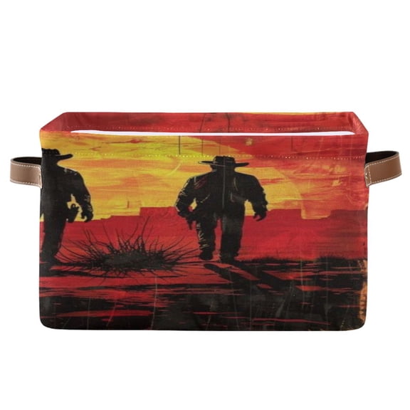 Square Storage Basket 14.2*10.2*8.3 Inch One Sizex1 Shelf Basket Open Home Storage Bins Bedroom Storage Basket Closet Storage Stylish Decor Red Western Cowboy