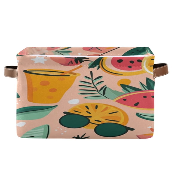Square Storage Basket 14.2*10.2*8.3 Inch One Sizex1 Shelf Basket Open Home Storage Bins Bedroom Storage Basket Closet Storage Stylish Decor Summer Flower Fruit2