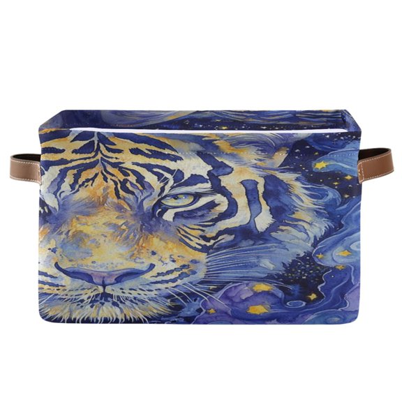 Square Storage Basket 14.2*10.2*8.3 Inch One Sizex1 Shelf Basket Open Home Storage Bins Bedroom Storage Basket Closet Storage Stylish Decor Blue Watercolor Tiger Pattern