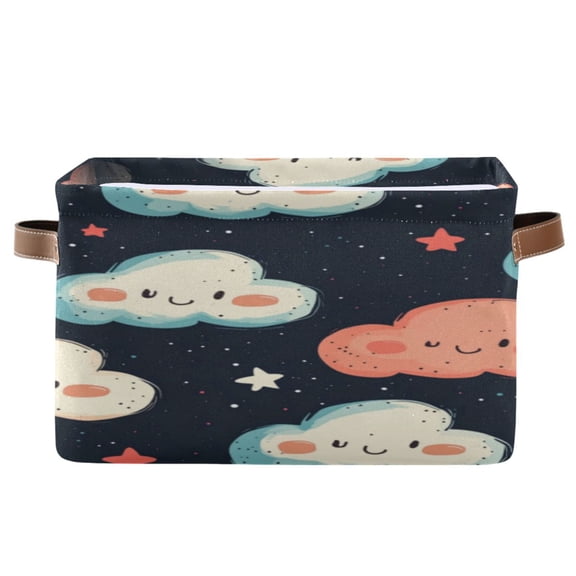 Square Storage Basket 14.2*10.2*8.3 Inch One Sizex1 Shelf Basket Open Home Storage Bins Bedroom Storage Basket Closet Storage Stylish Decor Cartoon Cute Smile Cloud