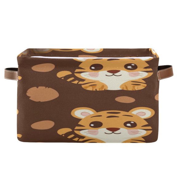 Square Storage Basket 14.2*10.2*8.3 Inch One Sizex1 Shelf Basket Open Home Storage Bins Bedroom Storage Basket Closet Storage Stylish Decor Four Cute Little Tigers