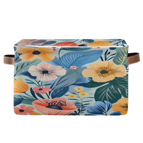 Square Storage Basket 14.2*10.2*8.3 Inch One Sizex1 Shelf Basket Open Home Storage Bins Bedroom Storage Basket Closet Storage Stylish Decor Lovely Flower