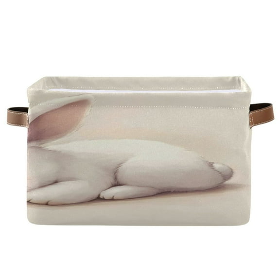 Square Storage Basket 14.2*10.2*8.3 Inch One Sizex1 Shelf Basket Open Home Storage Bins Bedroom Storage Basket Closet Storage Stylish Decor White Sleeping Rabbit