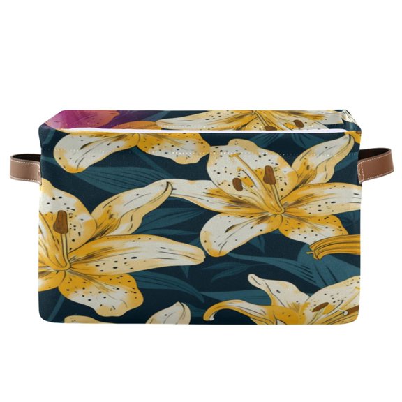 Square Storage Basket 14.2*10.2*8.3 Inch One Sizex1 Shelf Basket Open Home Storage Bins Bedroom Storage Basket Closet Storage Stylish Decor Yellow Lily Seamless