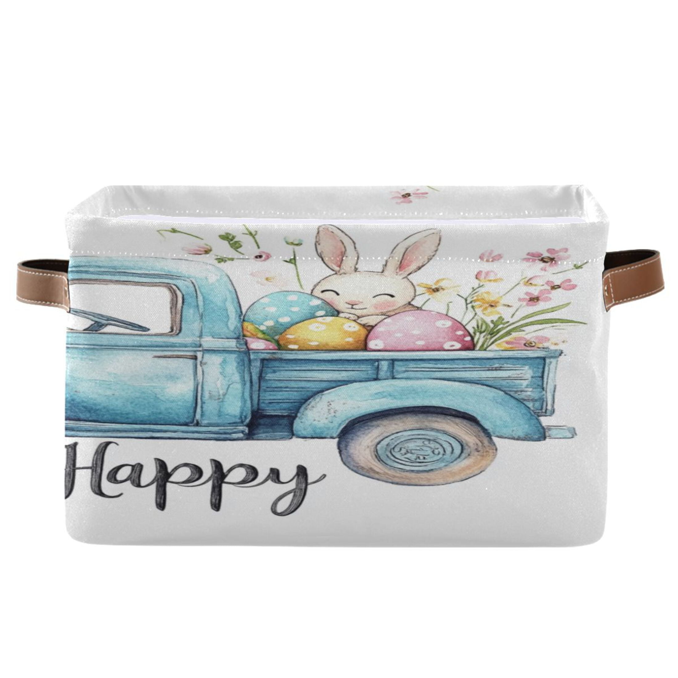Square Storage Basket 14.2*10.2*8.3 Inch One Sizex2 Shelf Basket Open Home Storage Bins Bedroom Storage Basket Closet Storage Stylish Decor Cute Bunny Easter