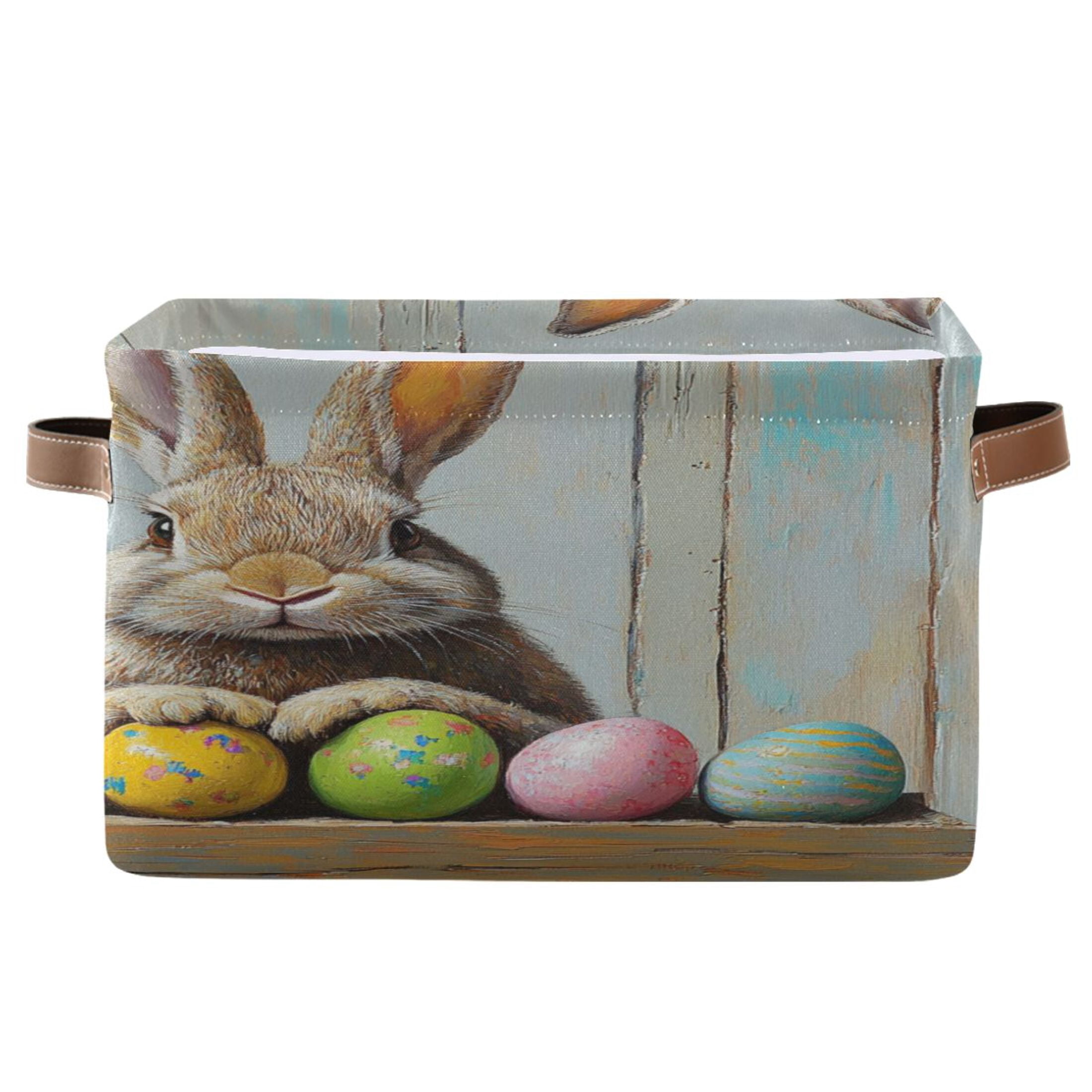 Square Storage Basket 14.2*10.2*8.3 Inch One Sizex2 Shelf Basket Open Home Storage Bins Bedroom Storage Basket Closet Storage Stylish Decor Cute Easter Brown Bunny