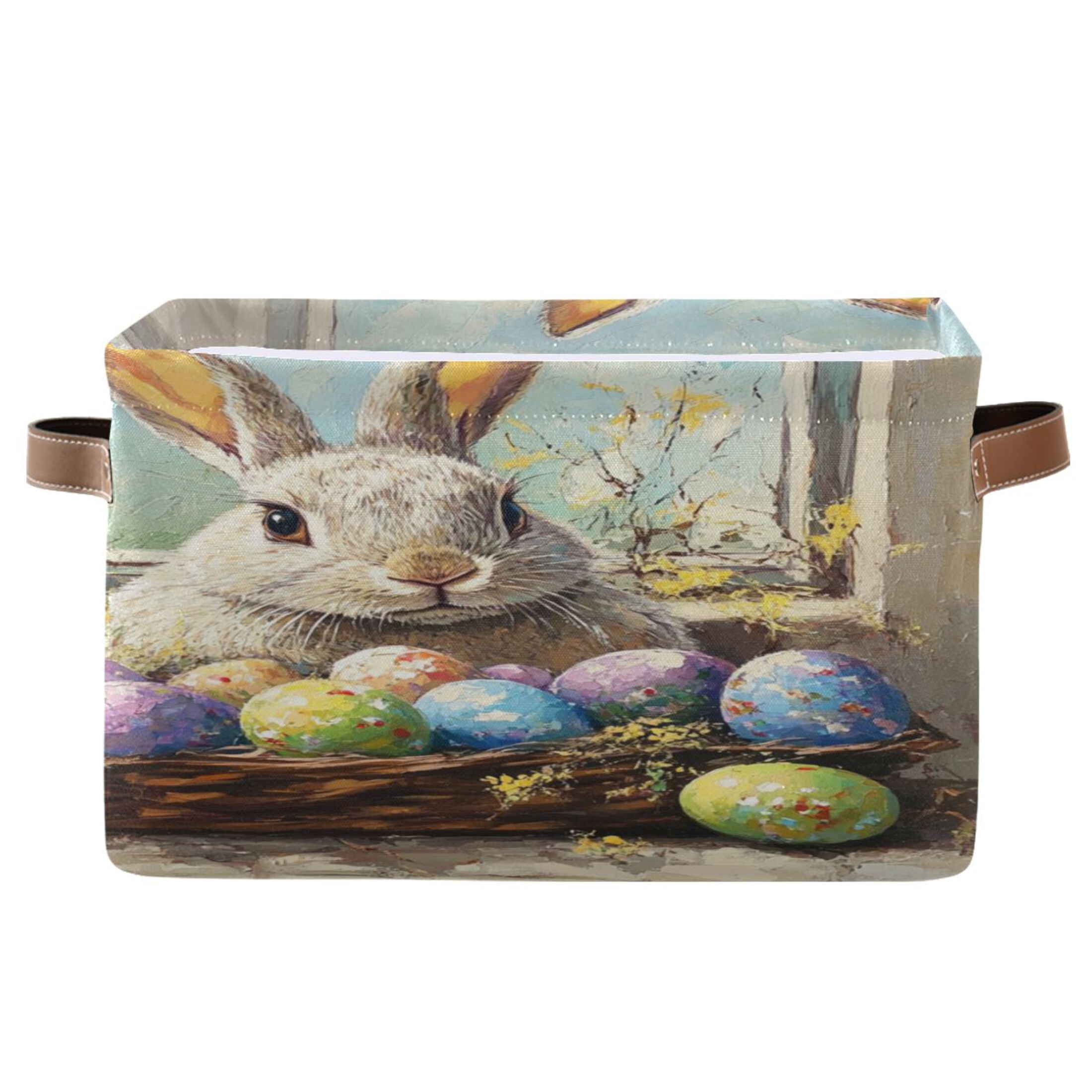 Square Storage Basket 14.2*10.2*8.3 Inch One Sizex2 Shelf Basket Open Home Storage Bins Bedroom Storage Basket Closet Storage Stylish Decor Cute Easter Bunny and Eggs