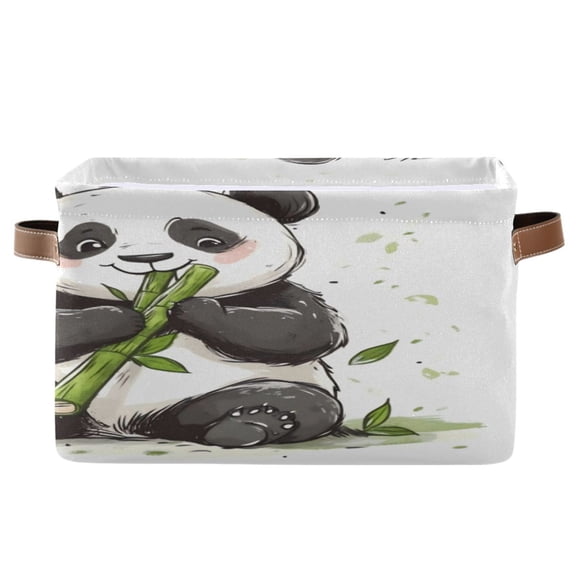 Square Storage Basket 14.2*10.2*8.3 Inch One Sizex2 Shelf Basket Open Home Storage Bins Bedroom Storage Basket Closet Storage Stylish Decor Cute Panda Eats Bamboo