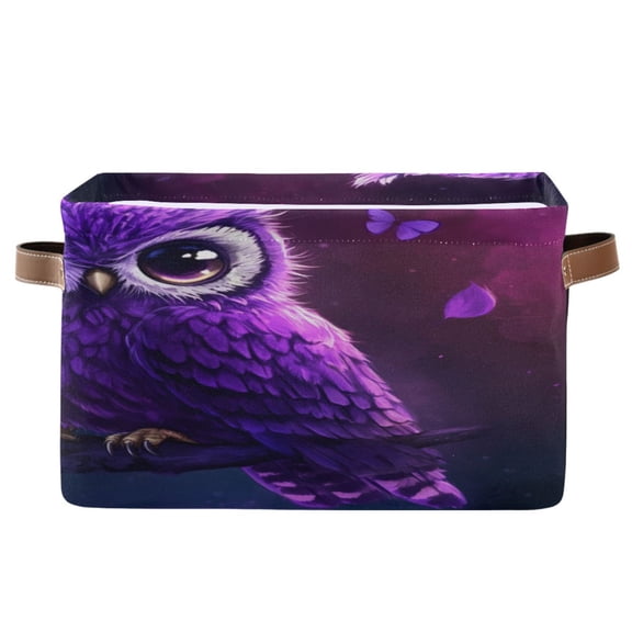 Square Storage Basket 14.2*10.2*8.3 Inch One Sizex2 Shelf Basket Open Home Storage Bins Bedroom Storage Basket Closet Storage Stylish Decor Cute Purple Cartoon Owl