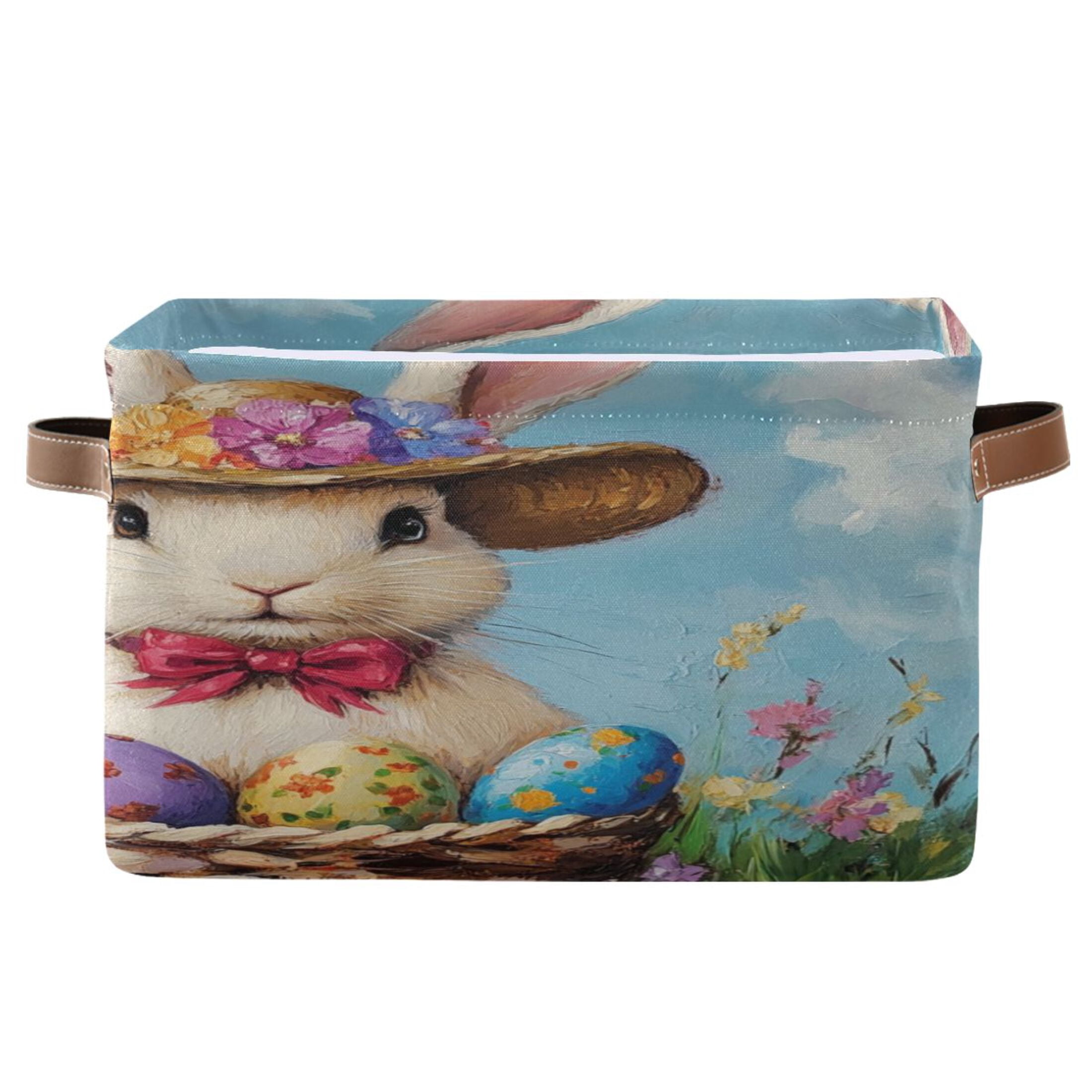 Square Storage Basket 14.2*10.2*8.3 Inch One Sizex2 Shelf Basket Open Home Storage Bins Bedroom Storage Basket Closet Storage Stylish Decor Easter Hat Rabbit