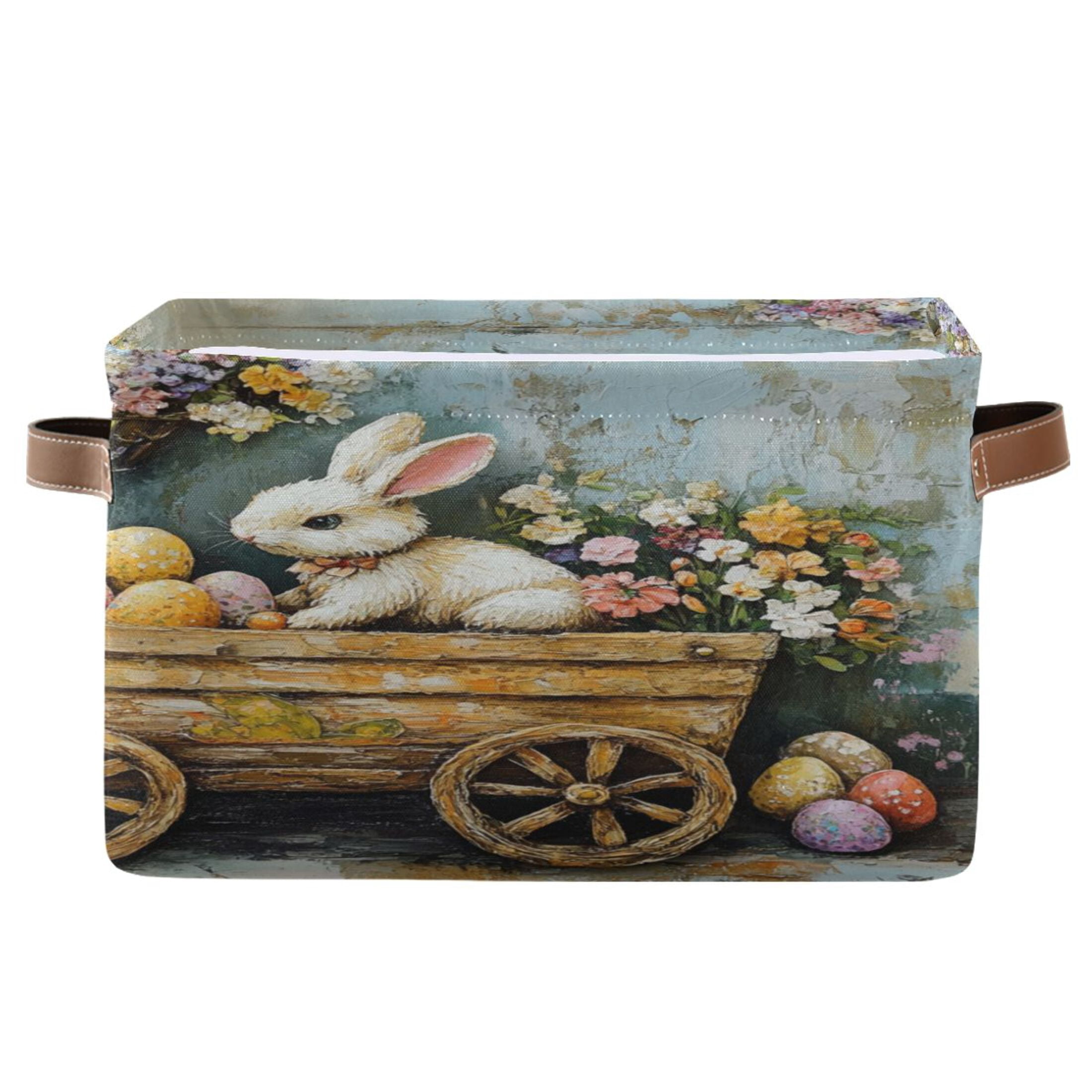 Square Storage Basket 14.2*10.2*8.3 Inch One Sizex2 Shelf Basket Open Home Storage Bins Bedroom Storage Basket Closet Storage Stylish Decor Easter Painting Bunny