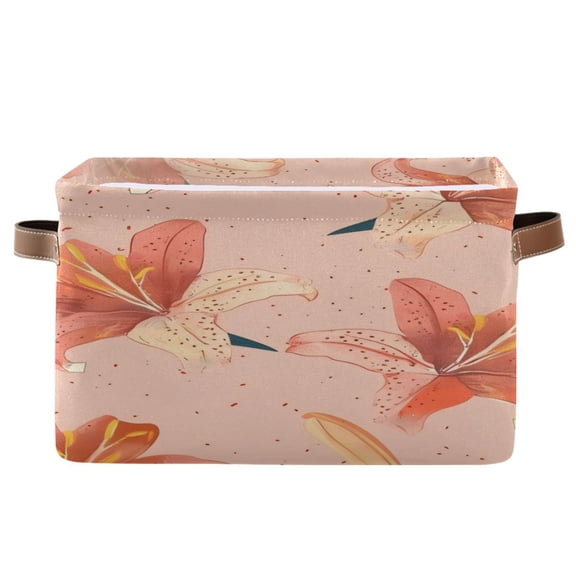 Square Storage Basket 14.2*10.2*8.3 Inch One Sizex2 Shelf Basket Open Home Storage Bins Bedroom Storage Basket Closet Storage Stylish Decor Orange Lilies