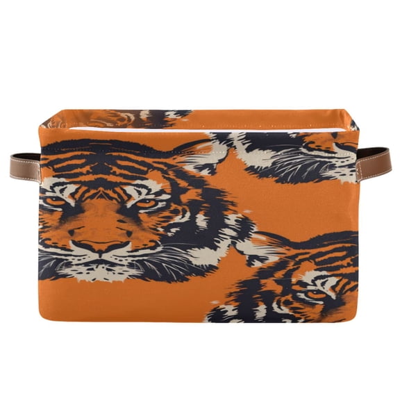 Square Storage Basket 14.2*10.2*8.3 Inch One Sizex2 Shelf Basket Open Home Storage Bins Bedroom Storage Basket Closet Storage Stylish Decor Orange Tiger Seamless