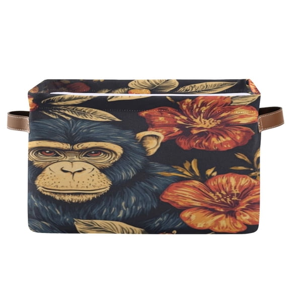 Square Storage Basket 14.2*10.2*8.3 Inch One Sizex2 Shelf Basket Open Home Storage Bins Bedroom Storage Basket Closet Storage Stylish Decor Pretty Blue Monkeys and Flowers