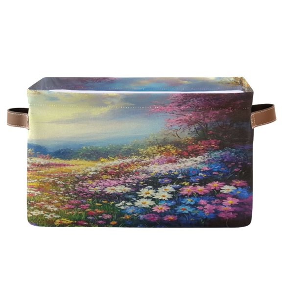 Square Storage Basket 14.2*10.2*8.3 Inch One Sizex2 Shelf Basket Open Home Storage Bins Bedroom Storage Basket Closet Storage Stylish Decor Pretty Flower World