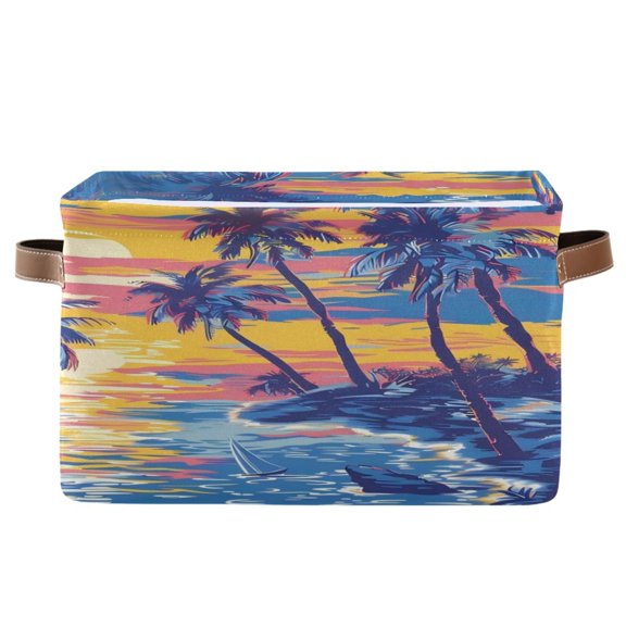Square Storage Basket 14.2*10.2*8.3 Inch One Sizex2 Shelf Basket Open Home Storage Bins Bedroom Storage Basket Closet Storage Stylish Decor Sunset Beach