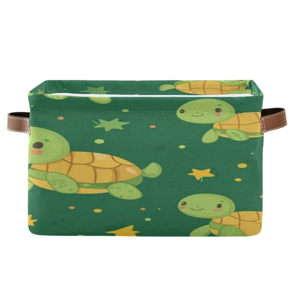 Square Storage Basket 14.2*10.2*8.3 Inch One Sizex2 Shelf Basket Open Home Storage Bins Bedroom Storage Basket Closet Storage Stylish Decor Cute Green Cartoon Turtle