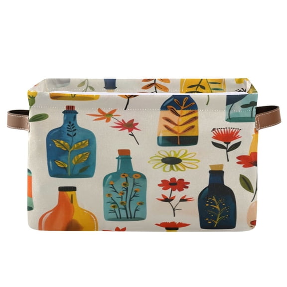 Square Storage Basket 14.2*10.2*8.3 Inch One Sizex2 Shelf Basket Open Home Storage Bins Bedroom Storage Basket Closet Storage Stylish Decor Flower Bottle