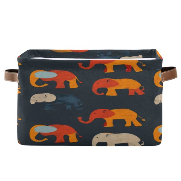 Square Storage Basket 14.2*10.2*8.3 Inch One Sizex2 Shelf Basket Open Home Storage Bins Bedroom Storage Basket Closet Storage Stylish Decor Orange Elephant