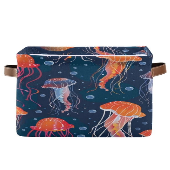 Square Storage Basket 14.2*10.2*8.3 Inch One Sizex2 Shelf Basket Open Home Storage Bins Bedroom Storage Basket Closet Storage Stylish Decor Orange Jellyfish