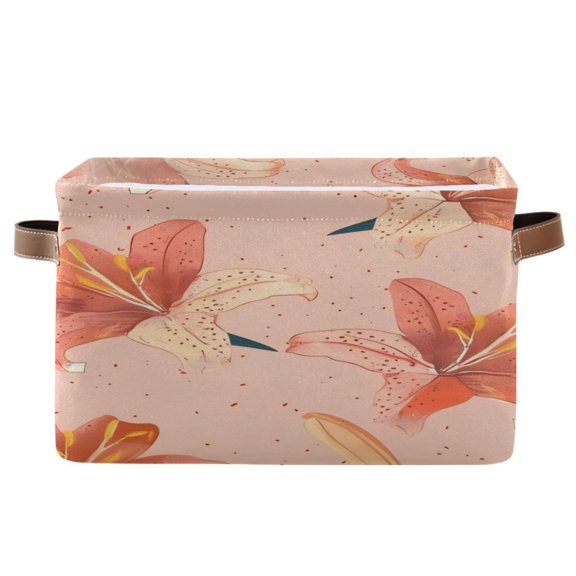 Square Storage Basket 14.2*10.2*8.3 Inch One Sizex2 Shelf Basket Open Home Storage Bins Bedroom Storage Basket Closet Storage Stylish Decor Orange Lilies