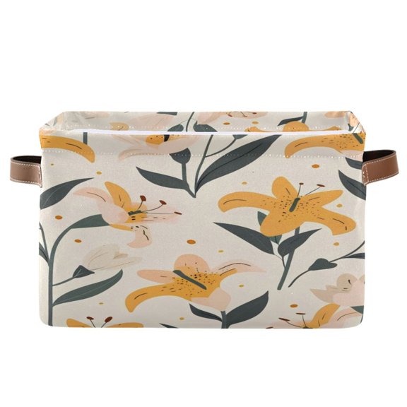 Square Storage Basket 14.2*10.2*8.3 Inch One Sizex2 Shelf Basket Open Home Storage Bins Bedroom Storage Basket Closet Storage Stylish Decor Yellow Lilies