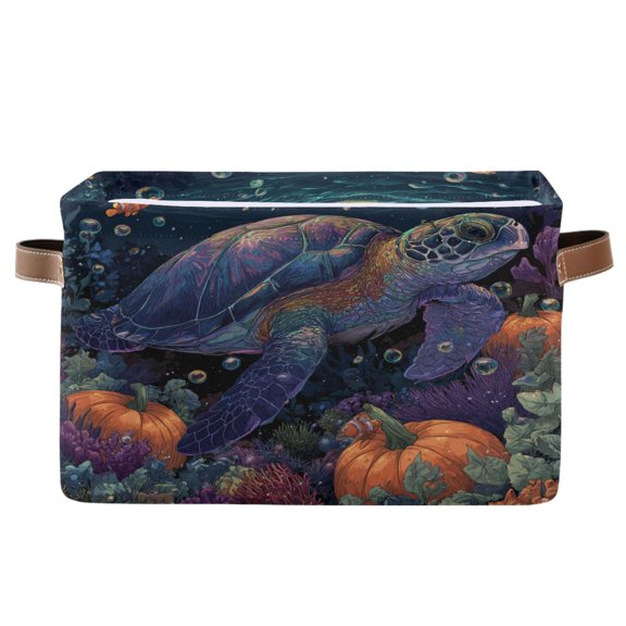 Square Storage Basket Home Storage Bins Bedroom Storage Basket Closet Storage Fashionable and Durable A Colorful Sea Turtle