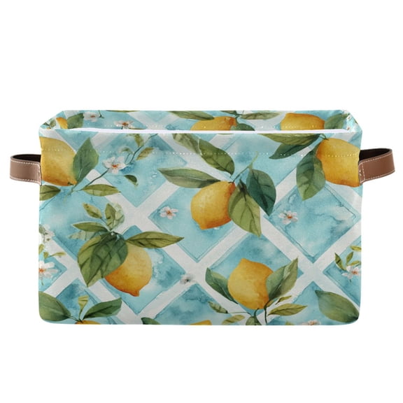Square Storage Basket Home Storage Bins Bedroom Storage Basket Closet Storage Fashionable and Durable Beautiful Yellow Lemon Pattern