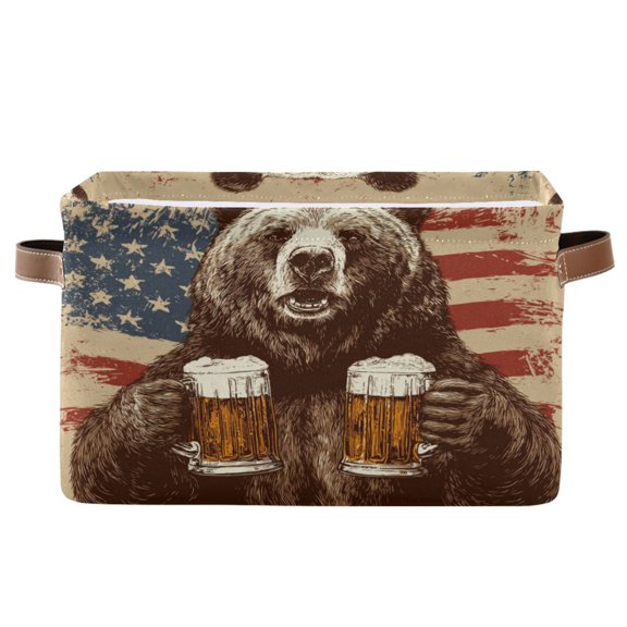 Square Storage Basket Home Storage Bins Bedroom Storage Basket Closet Storage Fashionable and Durable Brown Bear Holding
