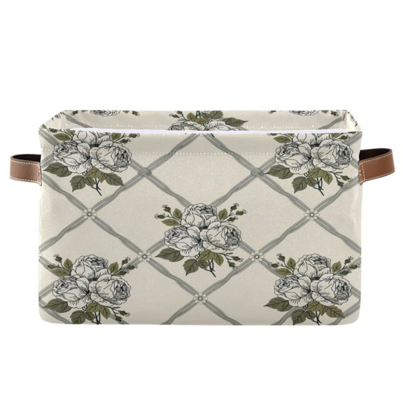 Square Storage Basket Home Storage Bins Bedroom Storage Basket Closet Storage Fashionable and Durable Cream Vintage Floral Vector