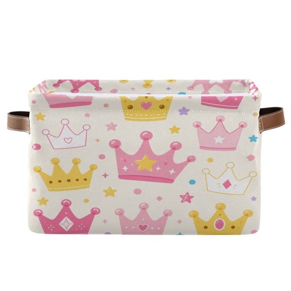 Square Storage Basket Home Storage Bins Bedroom Storage Basket Closet Storage Fashionable and Durable Crown Pink Princess