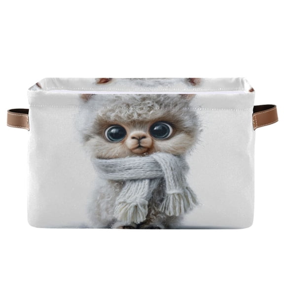 Square Storage Basket Home Storage Bins Bedroom Storage Basket Closet Storage Fashionable and Durable Fuzzy Llama Image