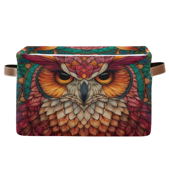 Square Storage Basket Home Storage Bins Bedroom Storage Basket Closet Storage Fashionable and Durable Owl Stained Glass