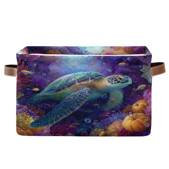 Square Storage Basket Home Storage Bins Bedroom Storage Basket Closet Storage Fashionable and Durable Turtles in Ocean Scene