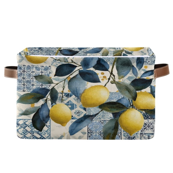 Square Storage Basket Home Storage Bins Bedroom Storage Basket Closet Storage Fashionable and Durable Watercolor Lemon Branches