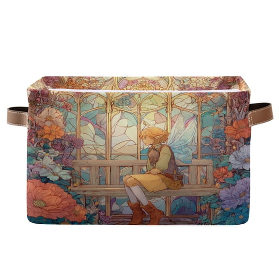 Square Storage Basket Home Storage Bins Bedroom Storage Basket Closet Storage Fashionable and Durable Whimsical Fairy on Bench