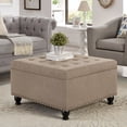 thumbnail image 1 of Square Storage Ottoman Coffee Table, Large Upholstered Ottoman with Hidden Storage, Button Tufted Bench with Nailhead Trim & Wooden Legs,Linen, 1 of 7