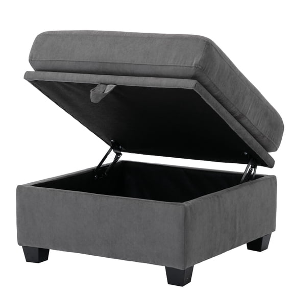 Square Storage Ottoman Foot Rest for Living Room, Large Modular Deep Seat Chaise with Hidden Compartment 25.19 x 25.19 Inches, Dark Grey
