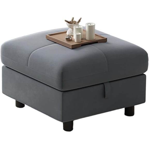 Square Storage Ottoman, Large Velvet Ottoman with Hidden Storage, Modular Cube Ottoman Coffee Table for Sectional Sofa, Convertible Living Room Furniture for Apartment, Bedroom,Light blue