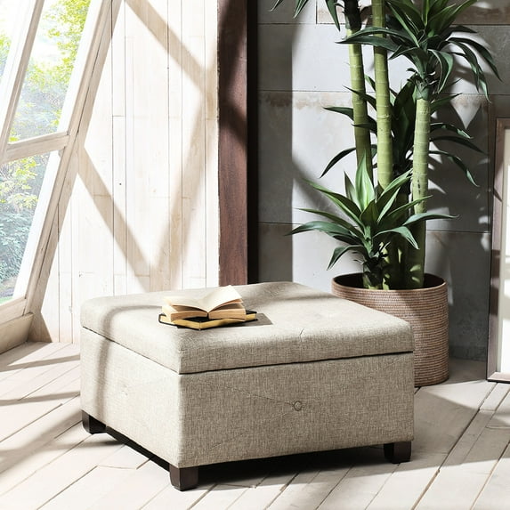 Square Storage Ottoman | Soft Close Lid for Quiet Use | Hardwood and ...