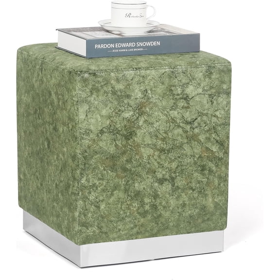 Square Storage Ottoman Vanity Stool with Storage Velvet Footstool Makeup Vanity Chair Padded Seat Small Ottoman Foot Rest for Living Room Bedroom Dorm Entryway, Colorful Green