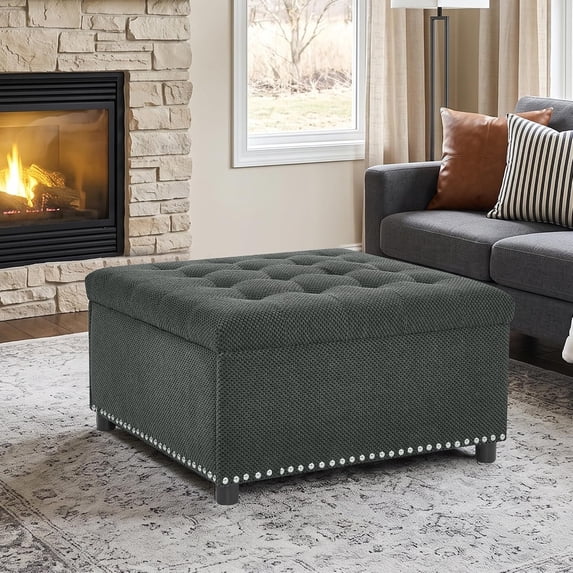 Square Storage Ottoman Versatile Coffee Table(30",Dark Grey)