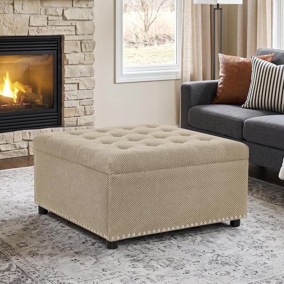 Square Storage Ottoman W/Corduroy fabric Versatile Coffee Table( 30",Camel)